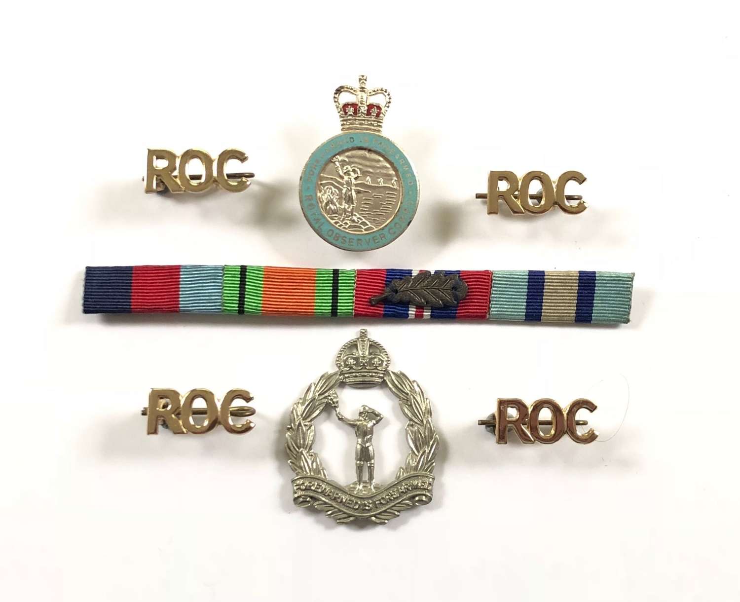 Royal Observer Corps Badges and Medal Ribbon Uniform Bar.