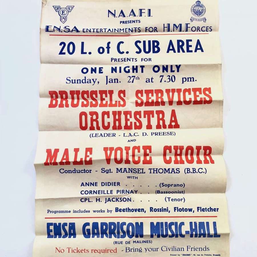 WW2 ENSA Concert Party Belgium Poster / Military Map.
