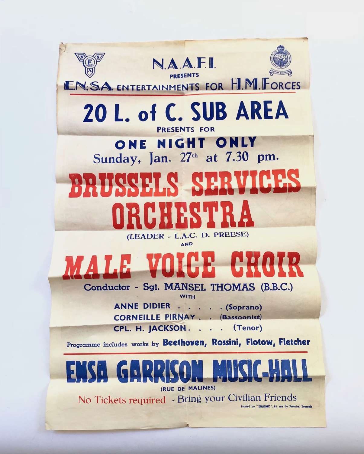 WW2 ENSA Concert Party Belgium Poster / Military Map.