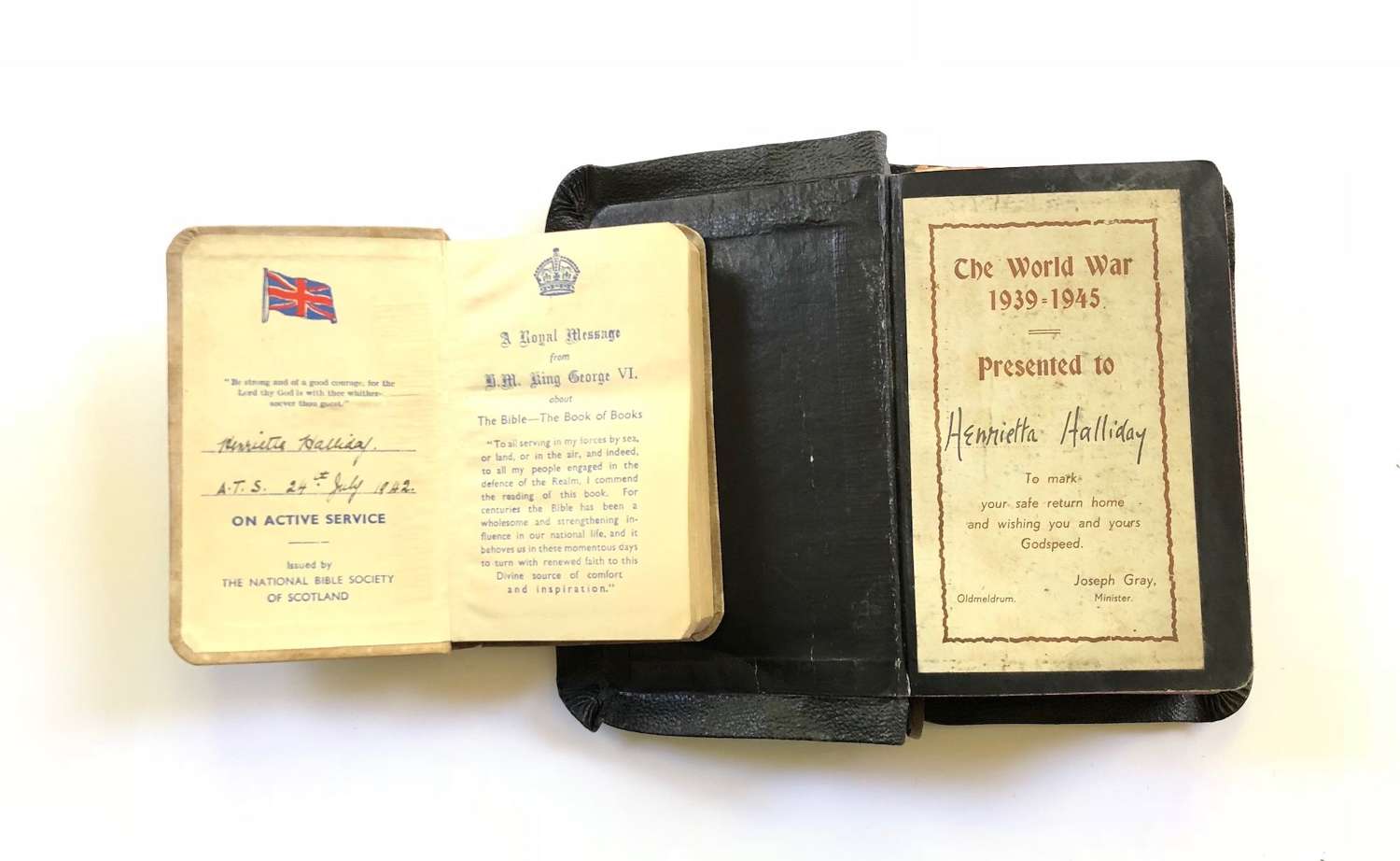 WW2 ATS Prayer Book and Bible. Oldmeldrum Scotland
