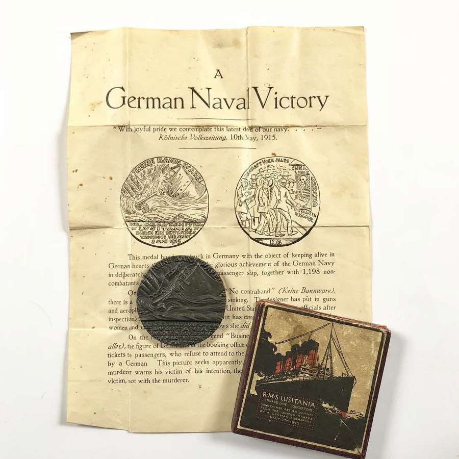 WW1 RMS Lusitania Cunard Line commemorative medal case and certificate