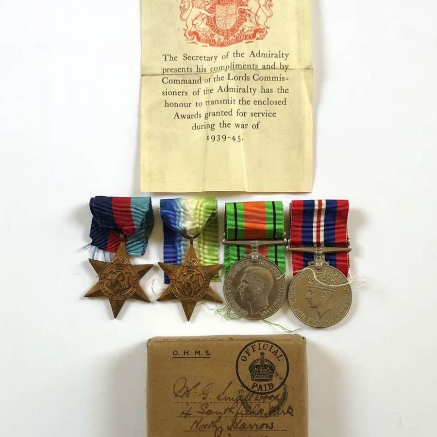WW2 Royal Navy Boxed Set of Four Medals.