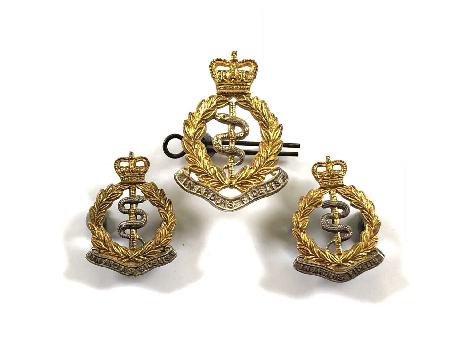 RAMC Officer’s Silvered & Gilt Cap and Collar Badges.