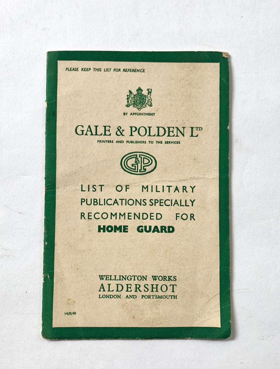 1940 Home Front Home Guard List of Publications Gale & Polden Ltd