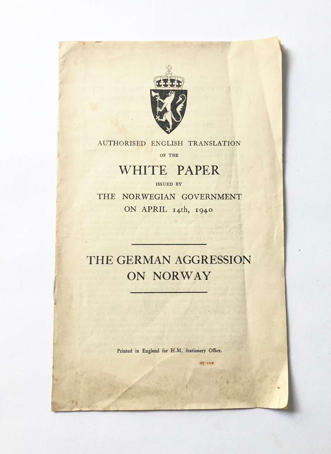 WW2 The German Aggression on Norway White Paper Leaflet.