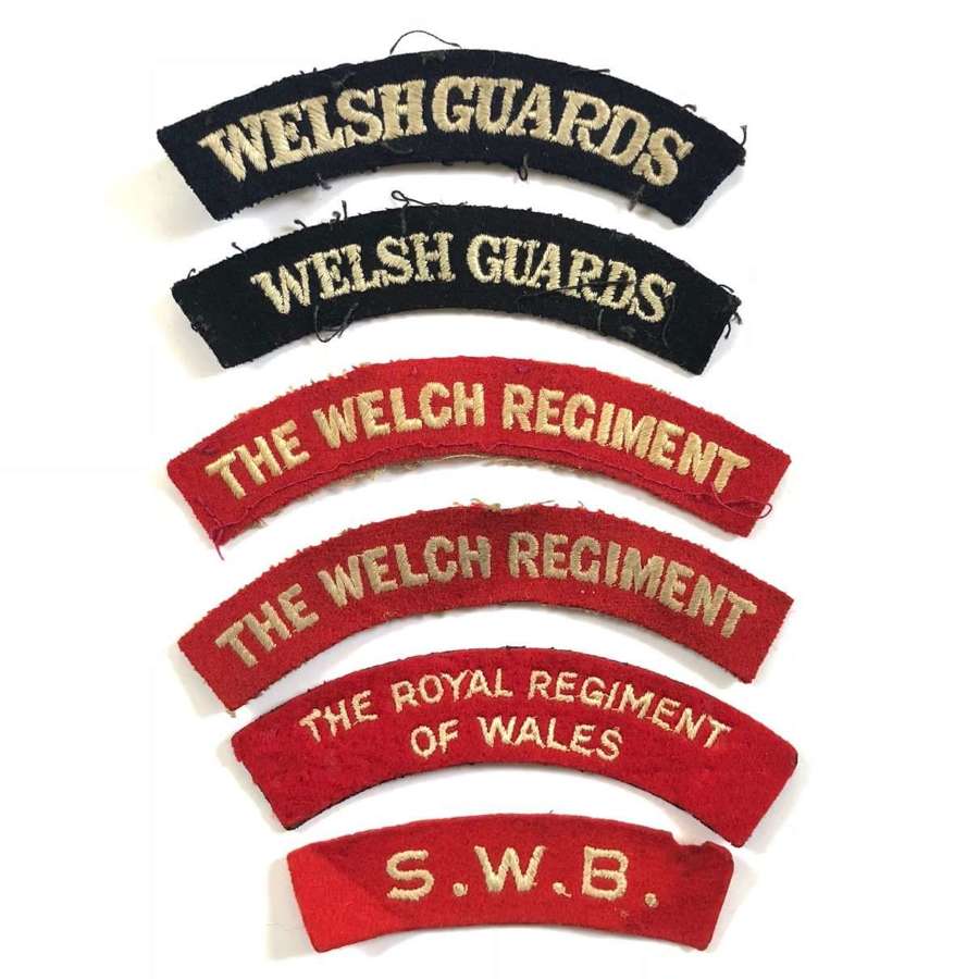 Selection of WW2/Early Post War Cloth Shoulder Titles Welsh Interest.