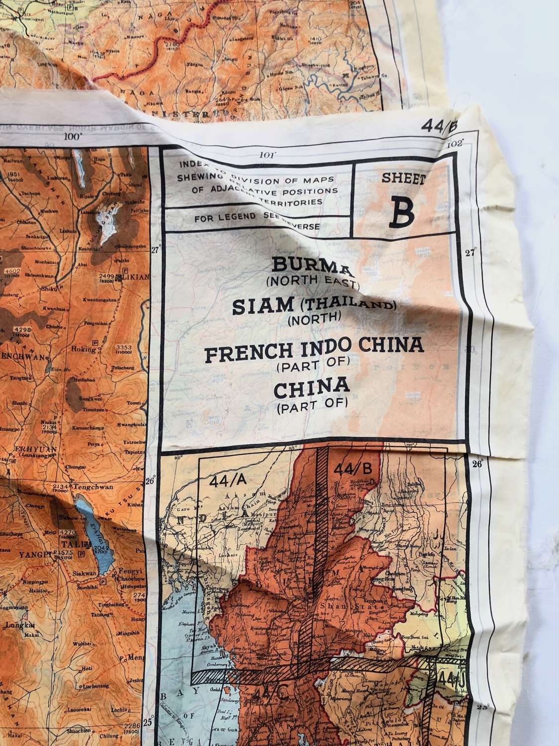 WW2 RAF & Special Forces Issue Silk Escape Map Far East Burma.