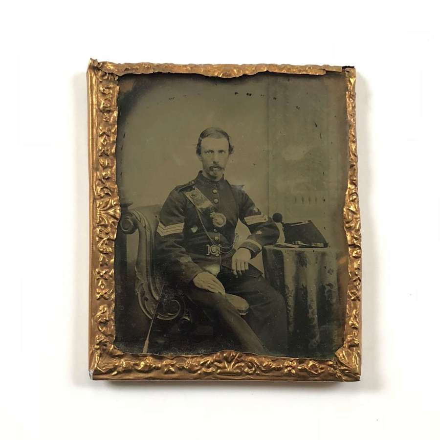 Victorian Ambrotype Photograph Rifle Volunteer Soldier.