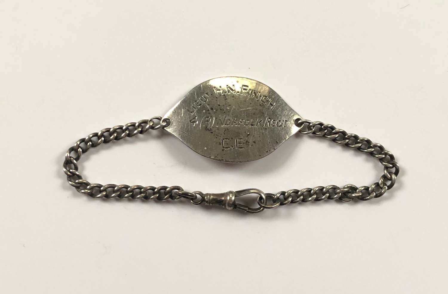 WW1 1916 Norfolk Regiment Officer’s Silver ID Bracelet.