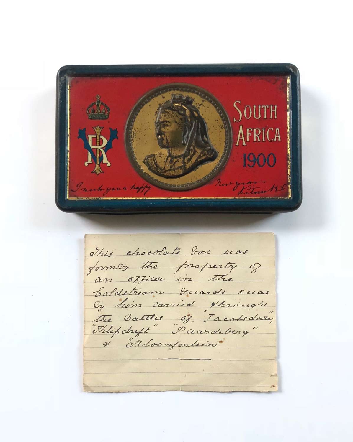 Boer War Christmas chocolate tin and Letter