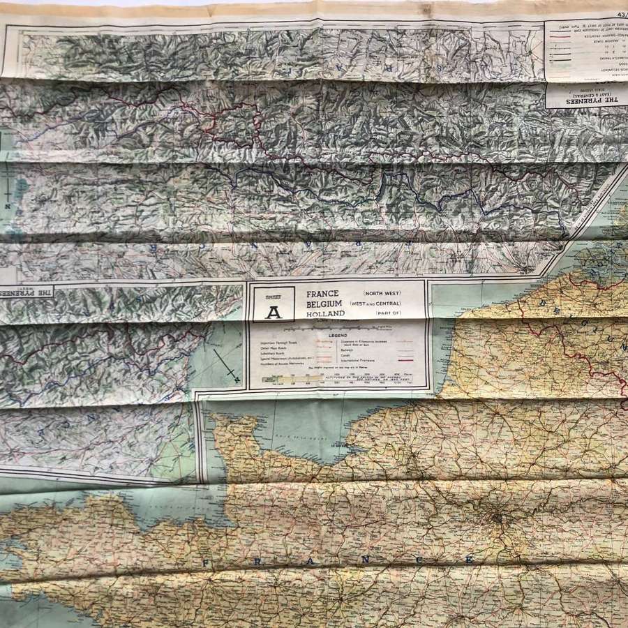 WW2 RAF Silk Escape Map North West Europe.