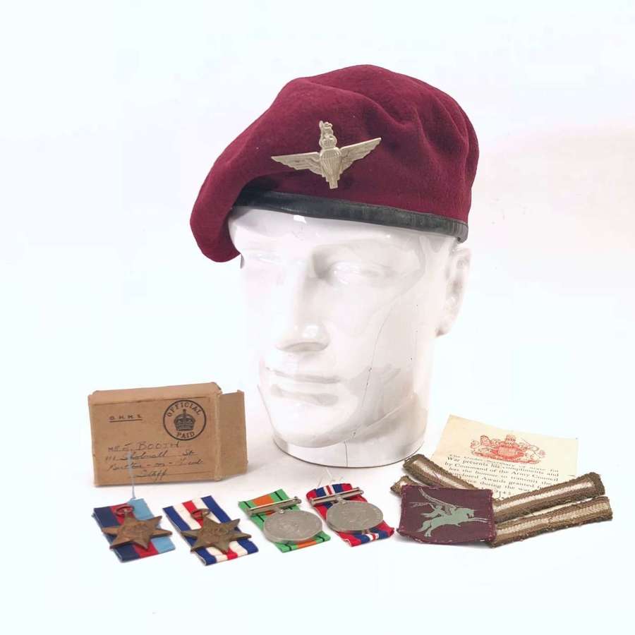 WW2 1944 Parachute Red Beret and Medals.