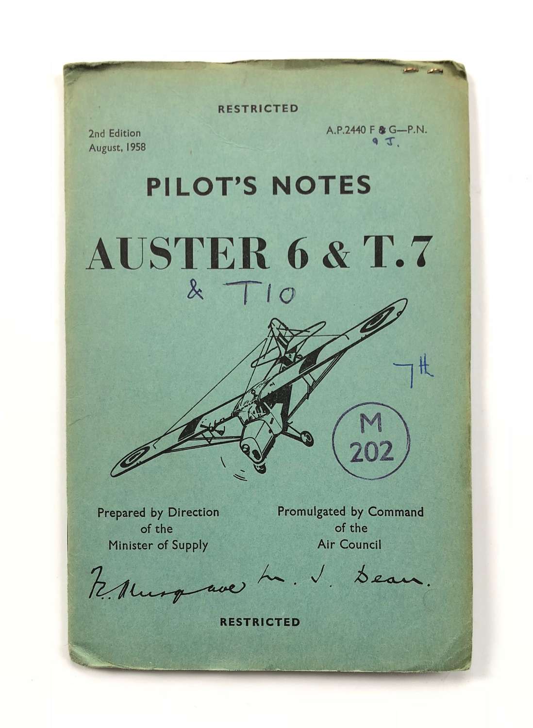 RAF / Army Cold War Pilot Notes Auster 6 & T7 1961.