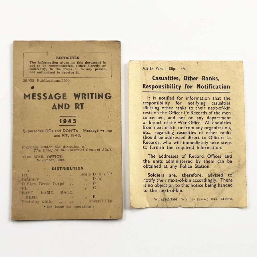 WW2 Original WD Message Writing & RT Plus Casualty Notification