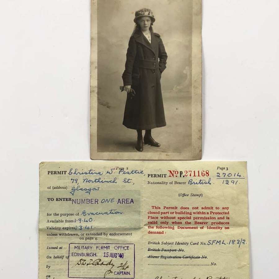 WW2 1940 Official Permit For Evacuation Edinburgh