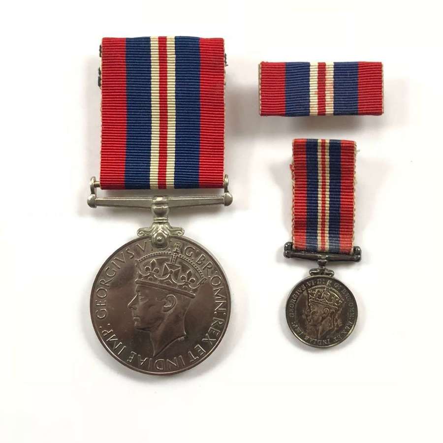 WW2 War Medal, Miniature and Ribbon Bar.