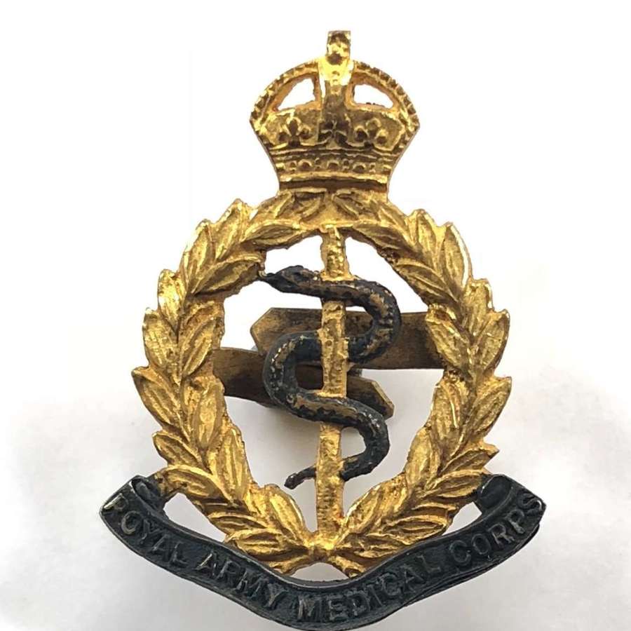 Royal Army Medical Corps Silvered & Gilt Cap Badge.