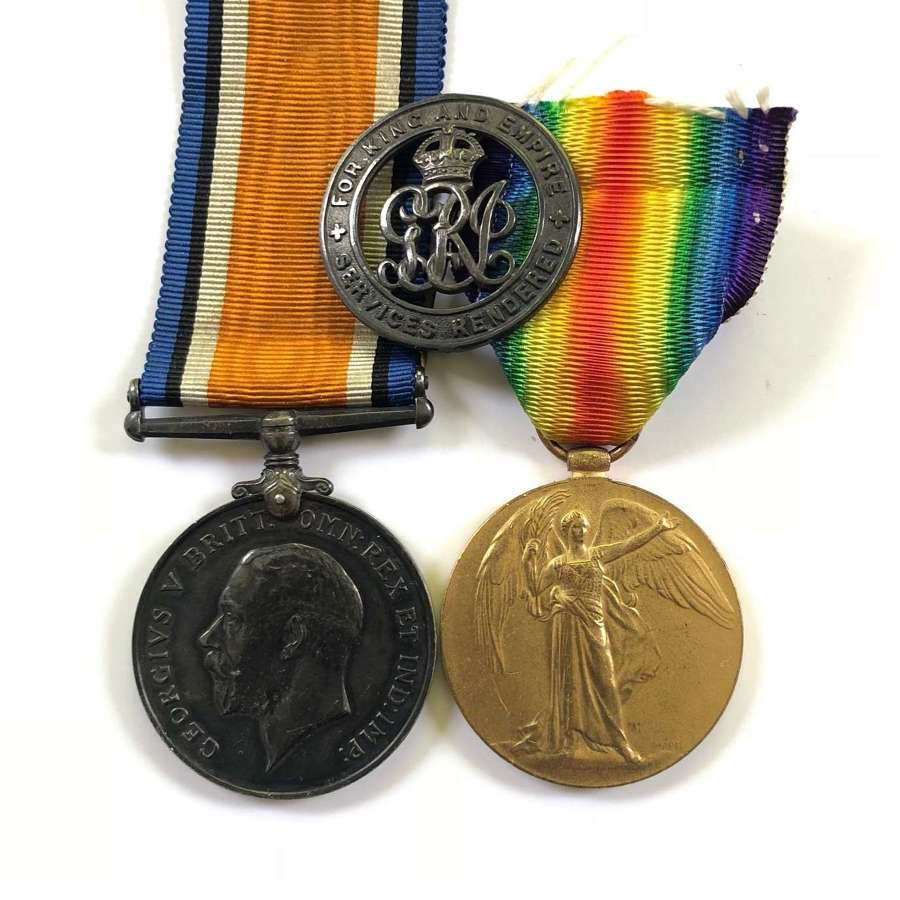 WW1 11th (Cardiff) Bn Welsh Regiment Medal Pair & Silver War Badge.