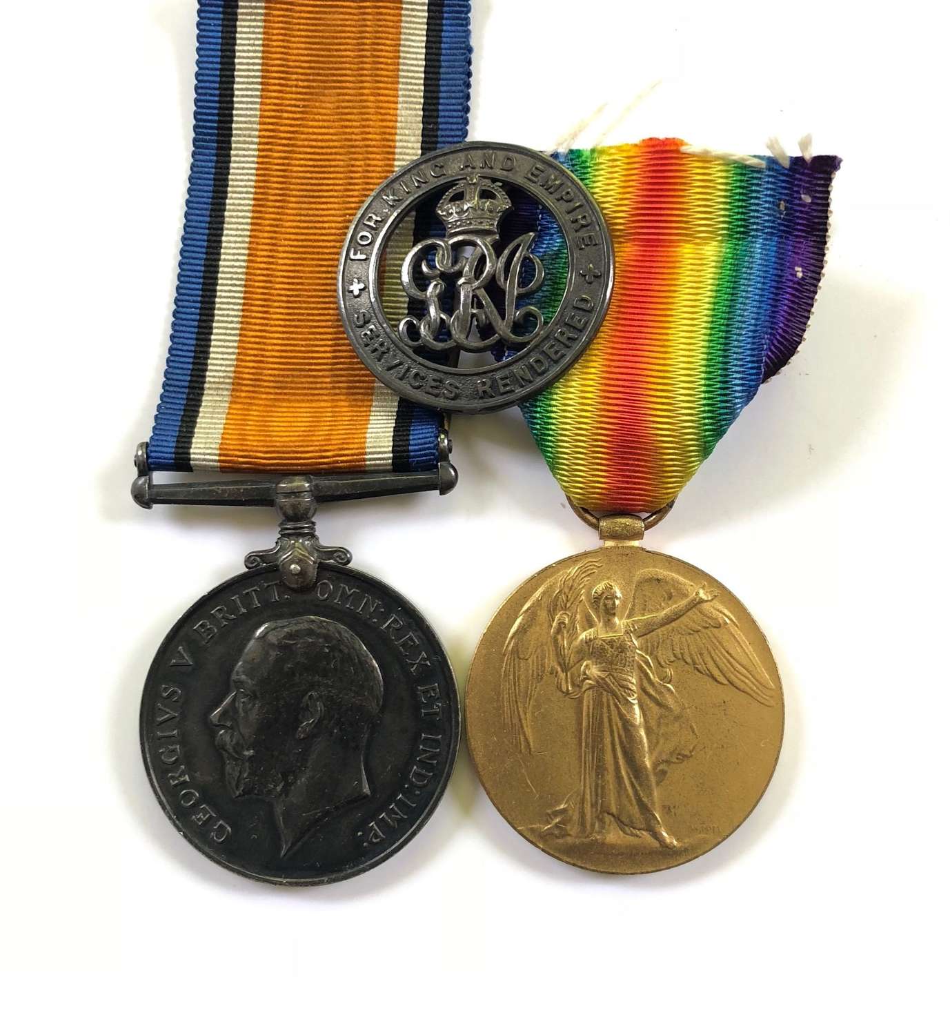 WW1 11th (Cardiff) Bn Welsh Regiment Medal Pair & Silver War Badge.