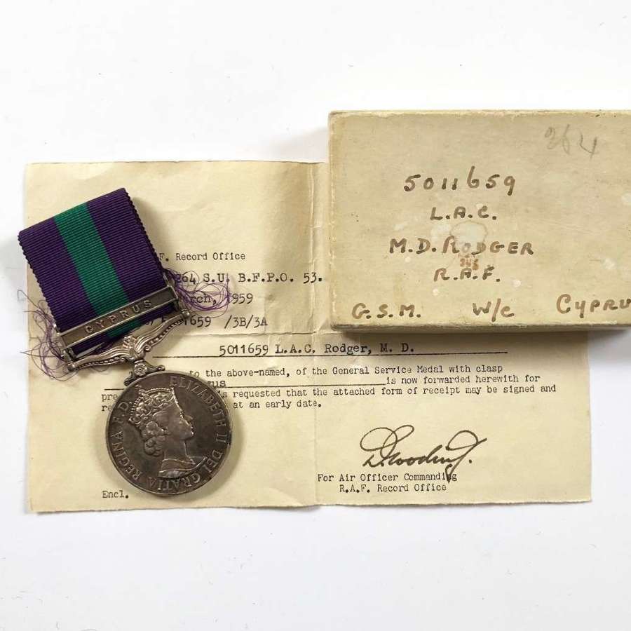 RAF General Service Medal Clasp Cyprus, Box Forwarding Slip.