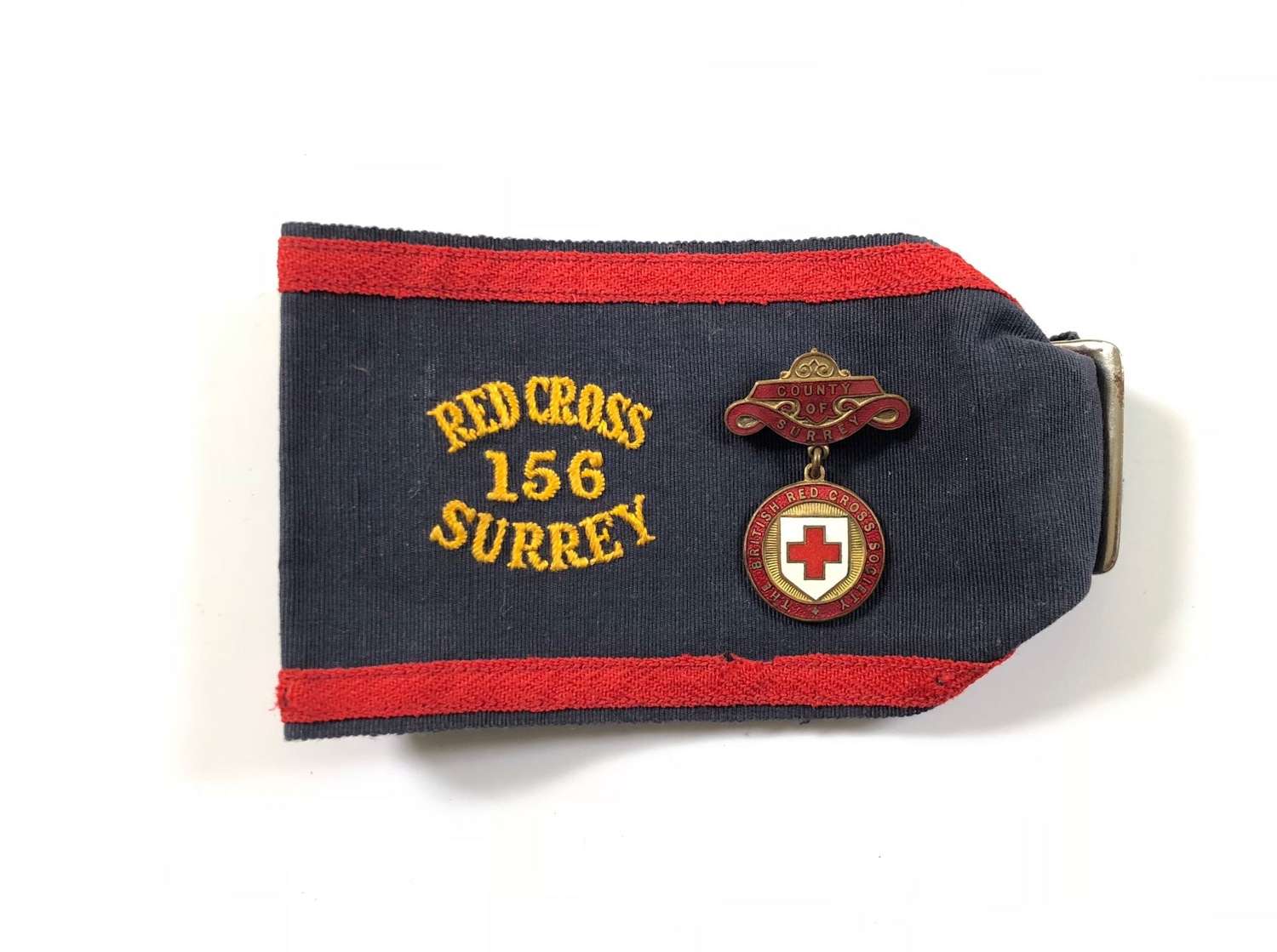 WW2 Period Home Front Red Cross Surrey Armband & Medal.