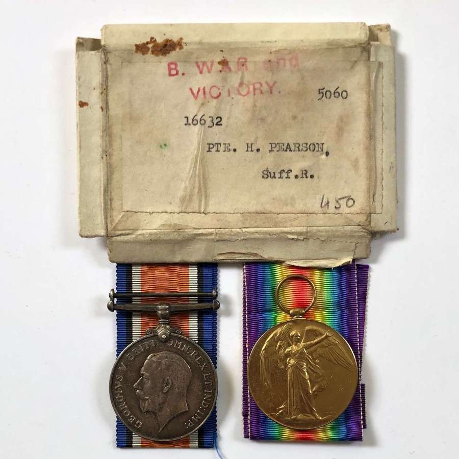 WW1 11th (Cambridgeshire) Battalion Suffolk Regiment Pair of Medals.