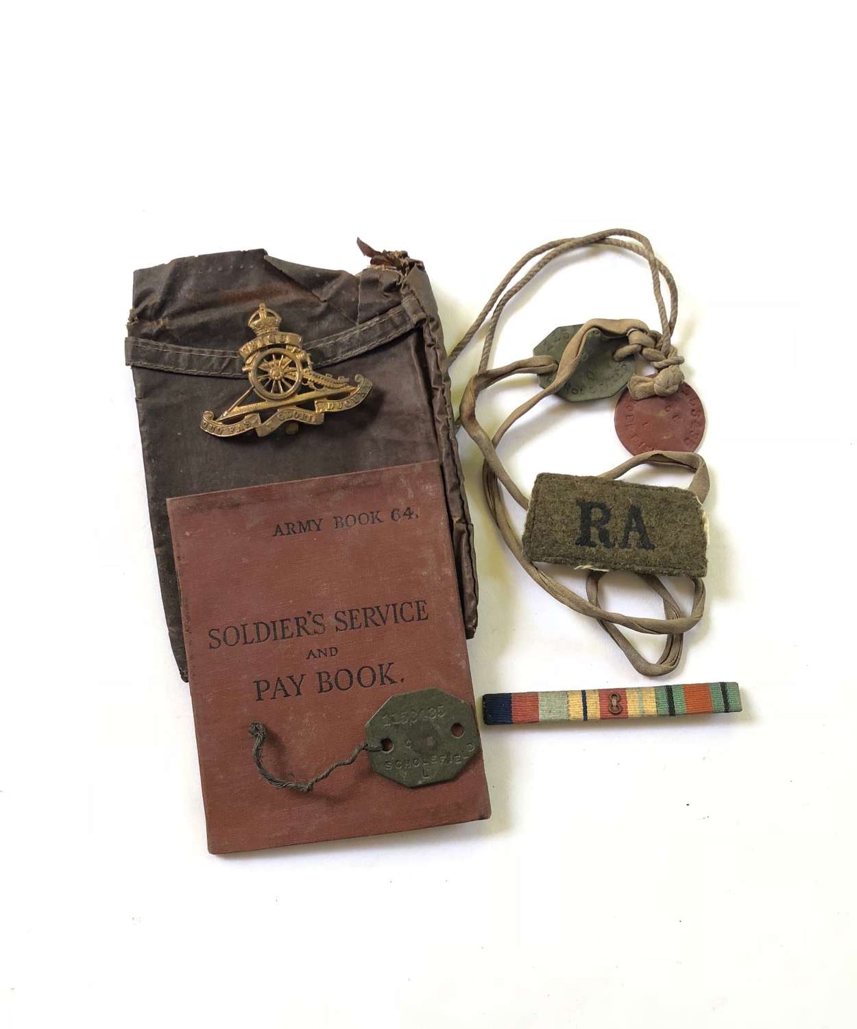 WW2 Royal Artillery Badges, Pay Book ID Tags Etc.