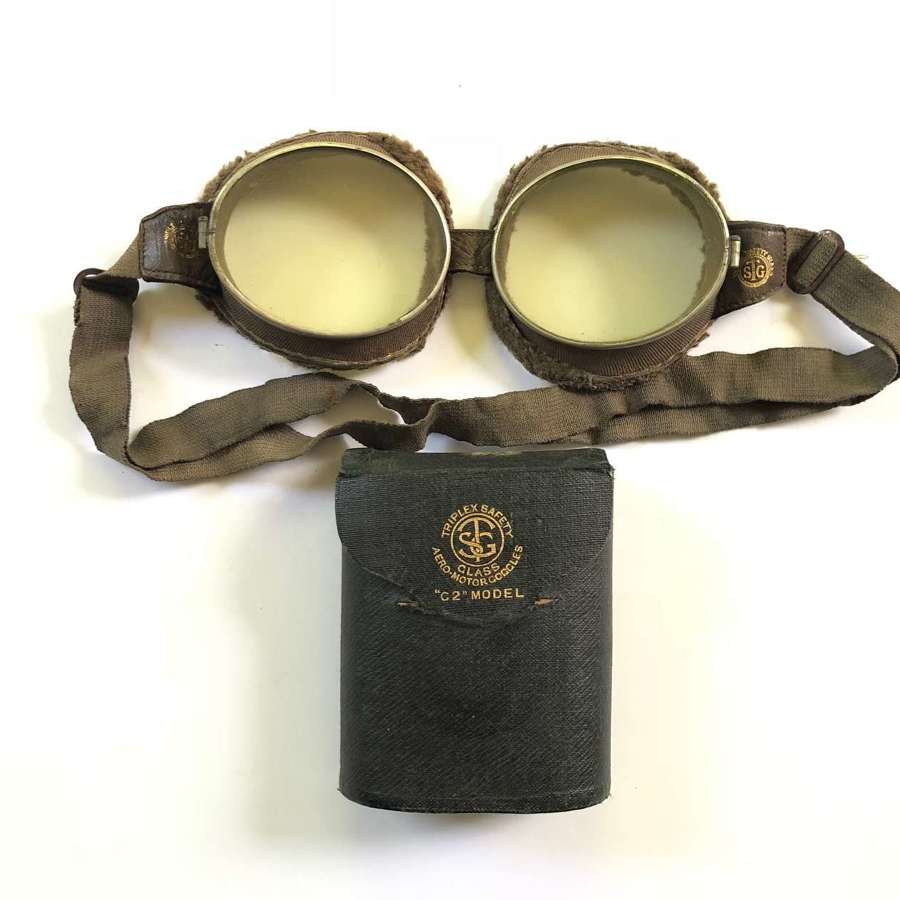 WW1 RFC RNAS RAF Pattern Triplex Flying Goggles & Box.