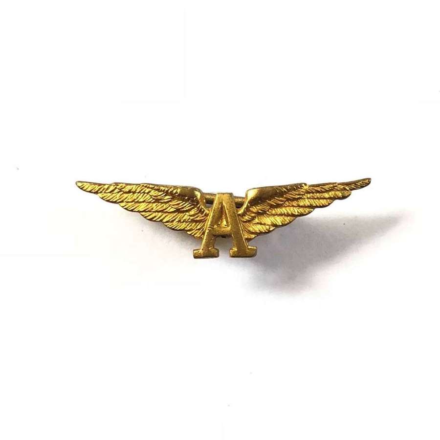 WW1 Royal Naval Air Service winged “A” RNAS shoulder board badge