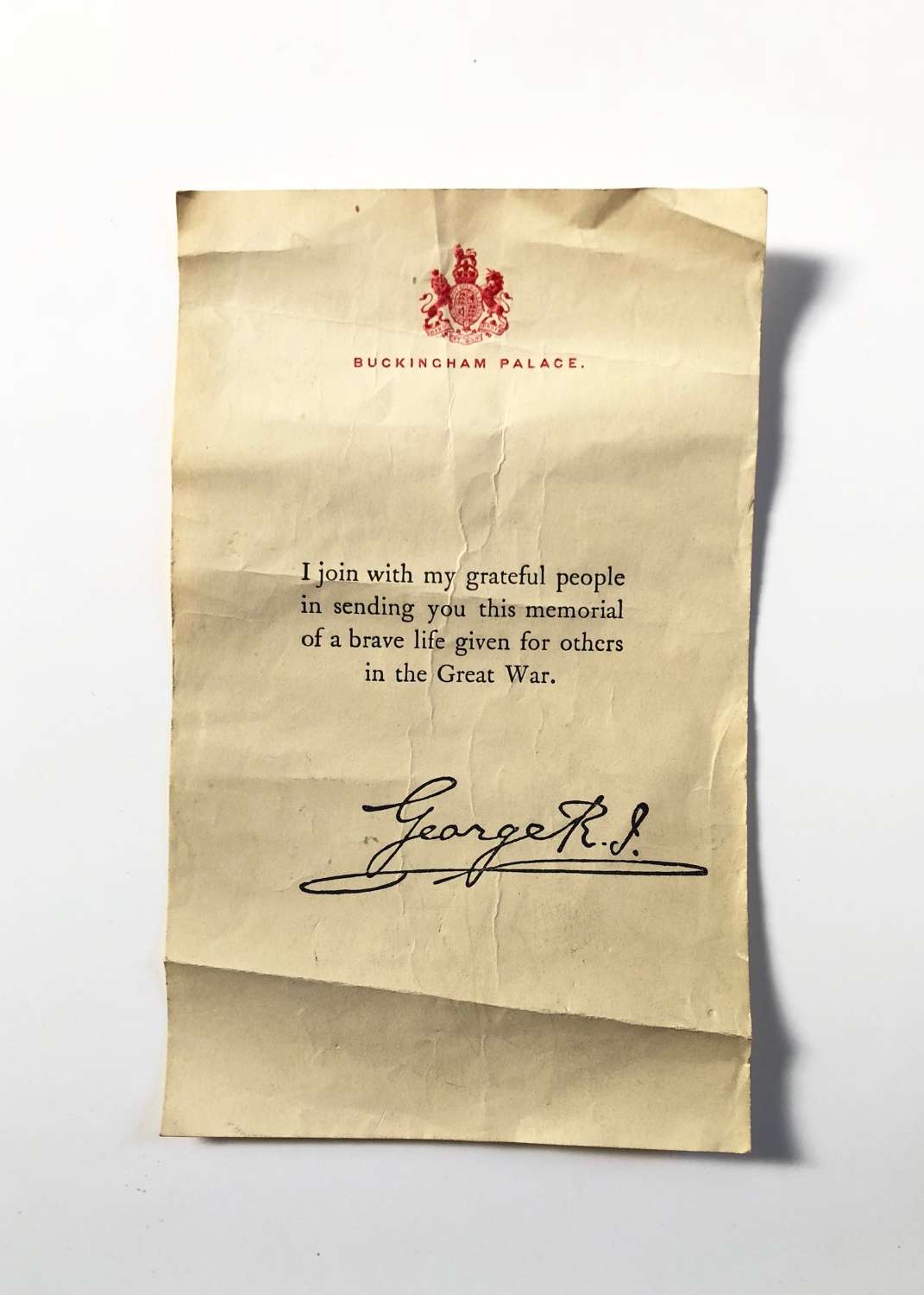 WW1 Memorial Plaque Buckingham Palace Letter.