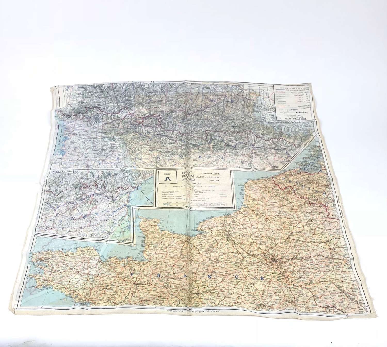 WW2 RAF Escape & Evasion Silk Map Europe. Sheet A & B
