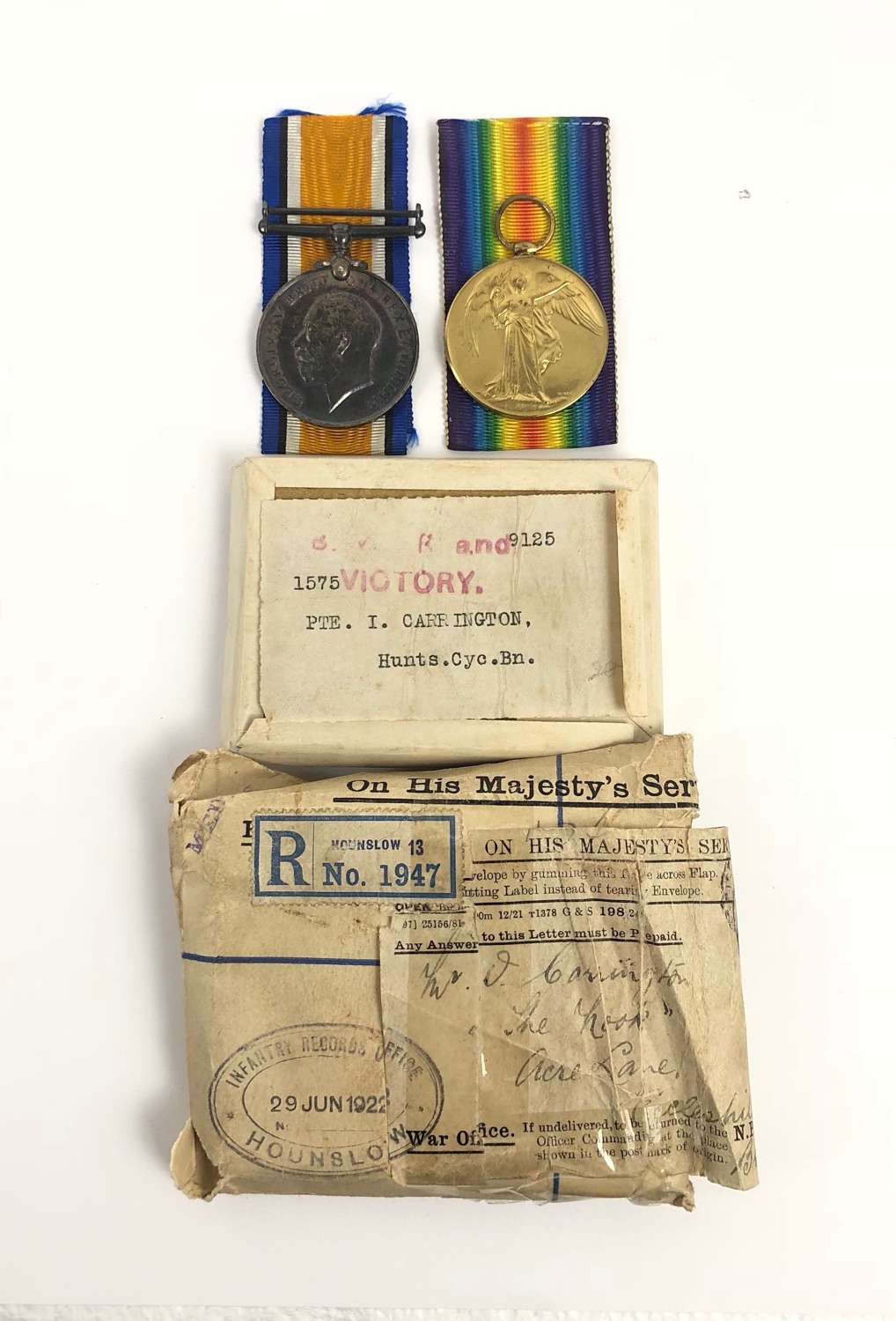WW1 Huntingdonshire Cyclist Battalion Medal Pair.