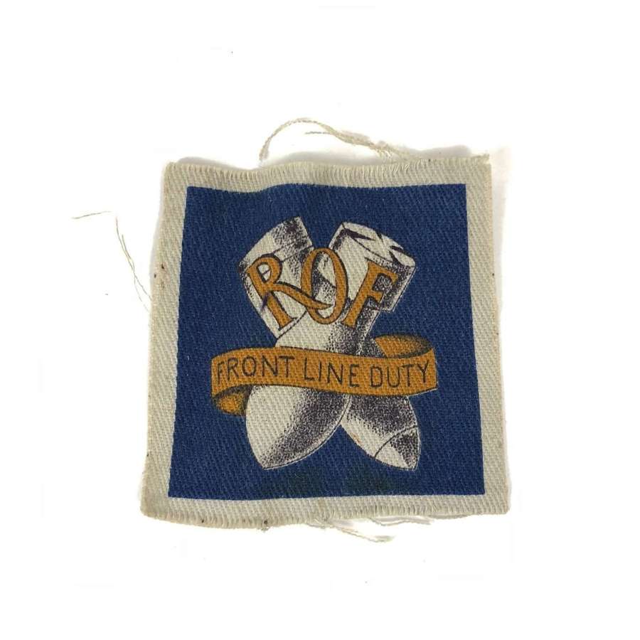 WW2 ROF Front Line Duty printed cloth overall badge