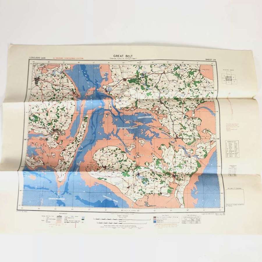 WW2 1944 RAF Flying Map Great Belt Odense Fjord Denmark