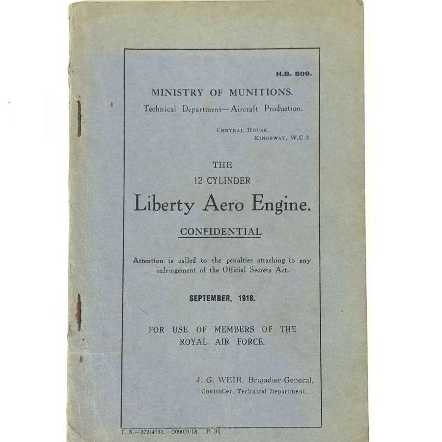 WW1 1918 Original Liberty Aero Engine Manual.