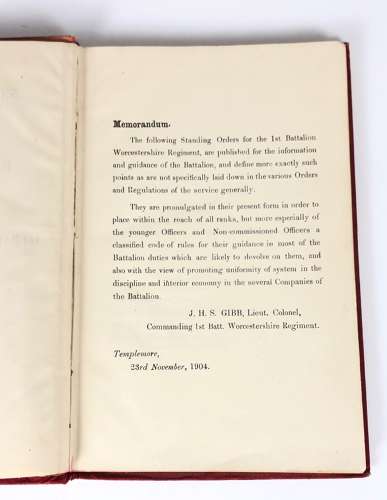1904 1st Bn Royal Worcestershire Regiment Standing Orders.