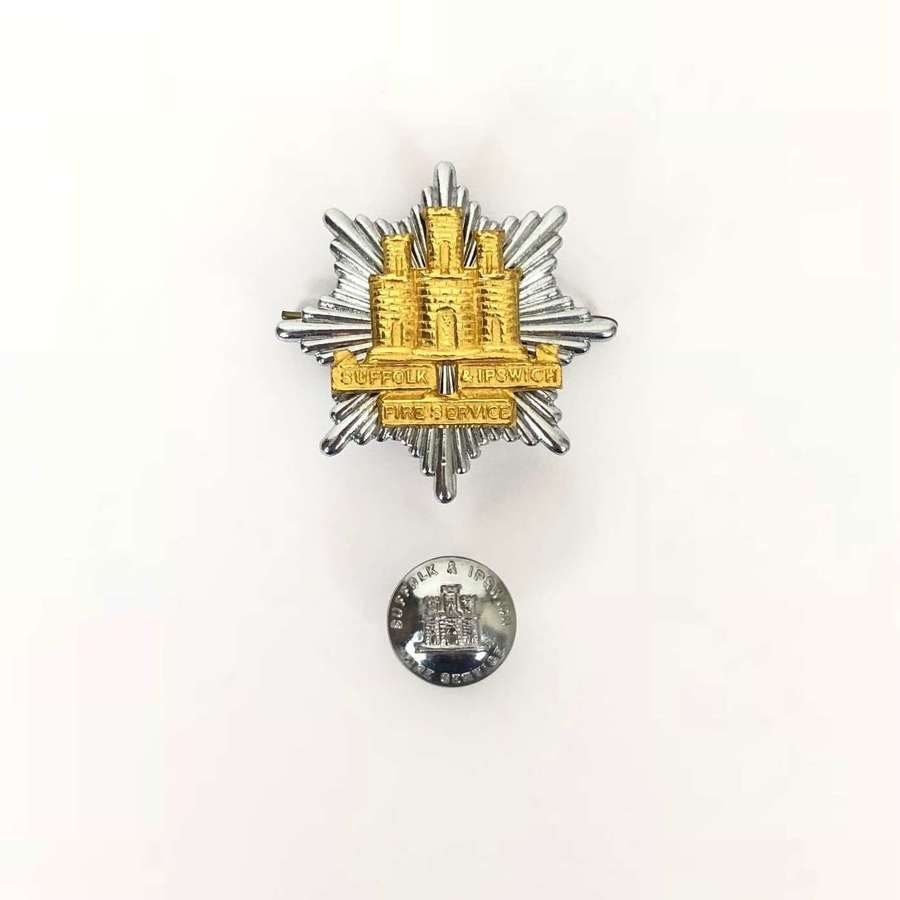 Suffolk & Ipswich Fire Service Badge & Button Circa 1948-74