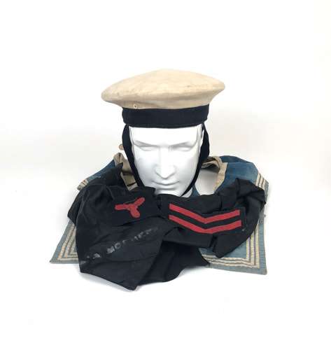 WW1 Royal Navy Attributed Ratings Cap, Collar & Badges.