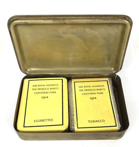 WW1 1914 Princess Mary Christmas Tin Cigarette, Tobacco with 1914 Card