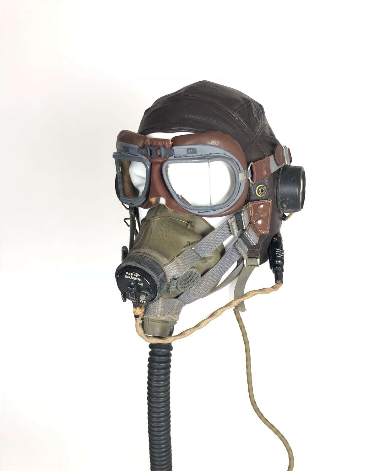 WW2 RAF C Type Flying Helmet / G Type Oxygen Mask / Goggles Attributed Set as Worn *