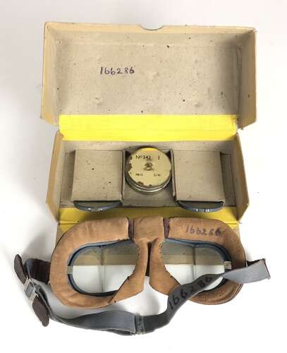 WW2 RAF C Type Flying Helmet / G Type Oxygen Mask / Goggles Attributed Set as Worn *