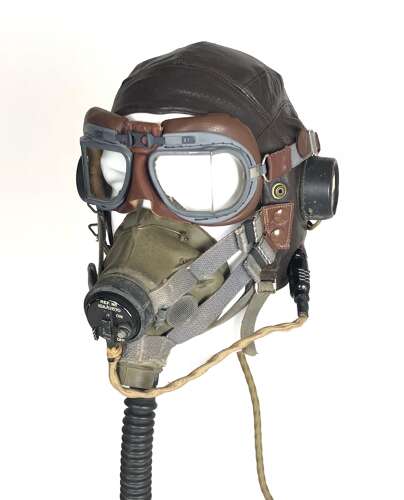 WW2 RAF C Type Flying Helmet / G Type Oxygen Mask / Goggles Attributed Set as Worn *