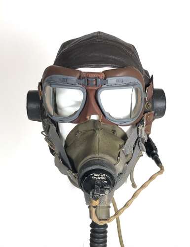 WW2 RAF C Type Flying Helmet / G Type Oxygen Mask / Goggles Attributed Set as Worn *