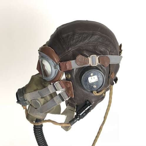 WW2 RAF C Type Flying Helmet / G Type Oxygen Mask / Goggles Attributed Set as Worn *