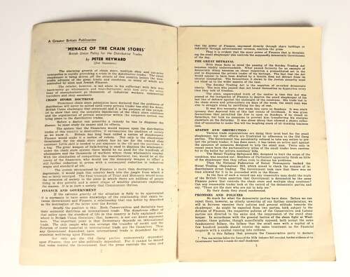 British Union of Fascists BUF Menace of the Chain Stores Original Pamphlet