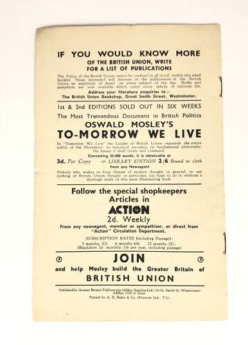 British Union of Fascists BUF Menace of the Chain Stores Original Pamphlet