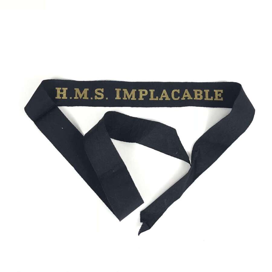WW2 Period Royal Navy Aircraft Carrier H.M.S. Implacable Ratings Cap Tally Badge