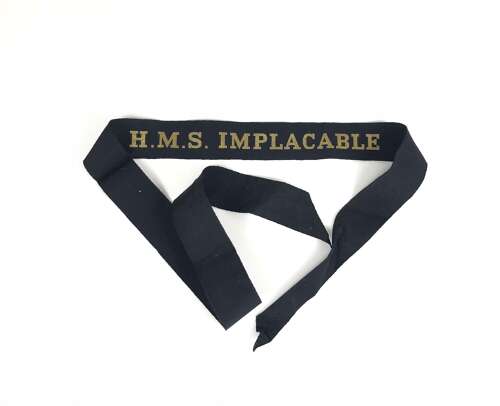 WW2 Period Royal Navy Aircraft Carrier H.M.S. Implacable Ratings Cap Tally Badge