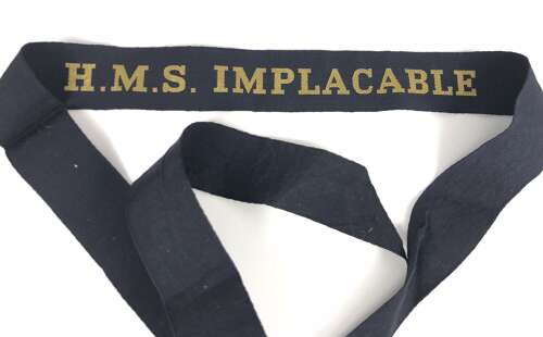 WW2 Period Royal Navy Aircraft Carrier H.M.S. Implacable Ratings Cap Tally Badge