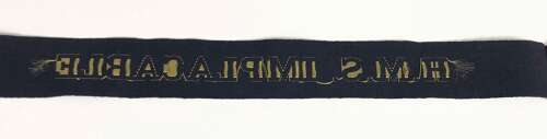 WW2 Period Royal Navy Aircraft Carrier H.M.S. Implacable Ratings Cap Tally Badge